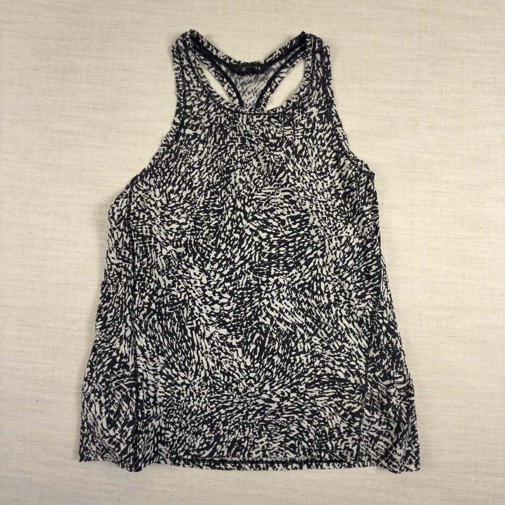 Athleta Racerback Athletic Tank Top Black White Print Size XS